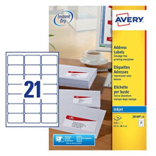 Avery J8160-10 Self-Adhesive Address/Mailing Labels, 21 Labels per A4 Sheet