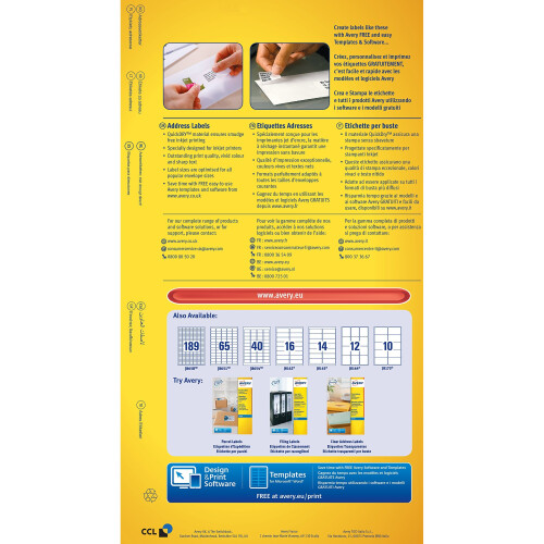 Avery J8160-10 Self-Adhesive Address/Mailing Labels, 21 Labels per A4 Sheet 1