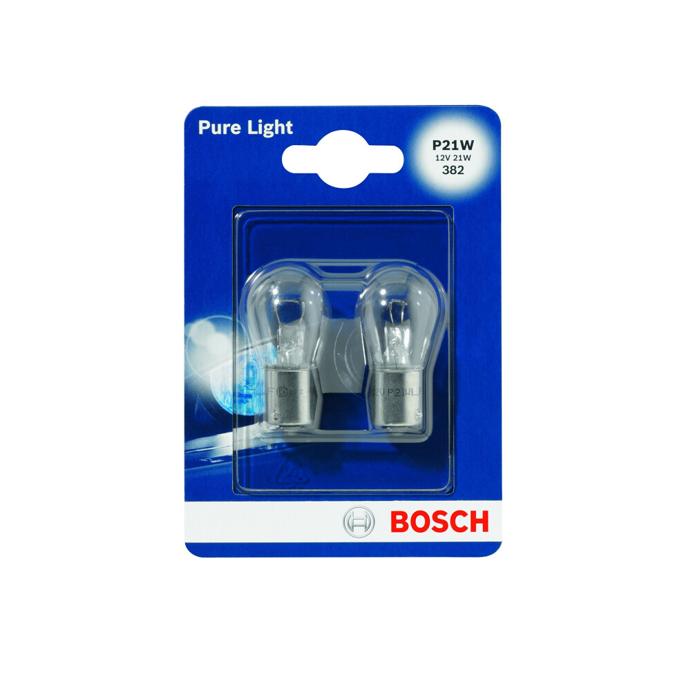 Bosch 1987301017, Car Light Bulb, P21W Pure Light, Brake Light, Turn Signal, Taillight, Licence Plate Light
