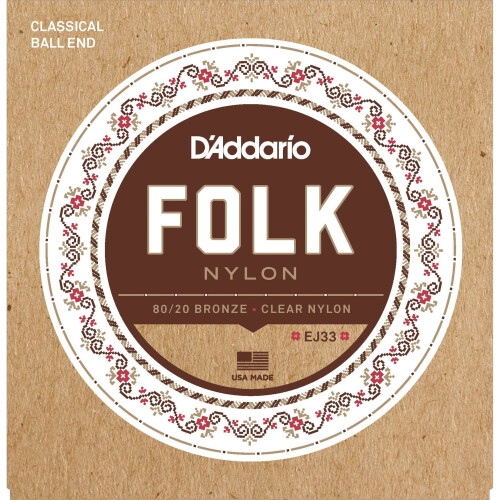 D'Addario EJ33 Folk Nylon Normal  (.028-.045) Ball End Folk Guitar Strings