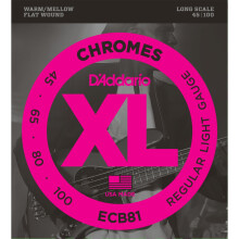 Struny do gitary basowej D'Addario XL Chromes Flat Wound ECB81 Long Scale Regular Light 45-100