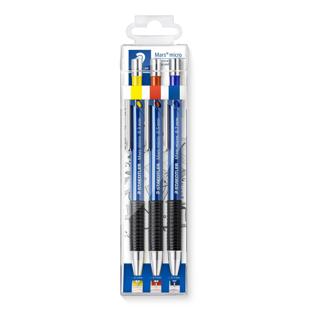 Staedtler Mars Micro 775 SC WP3 Mechanical Pencils - 0.3 mm, 0.5 mm, 0.7 mm (Pack of 3)