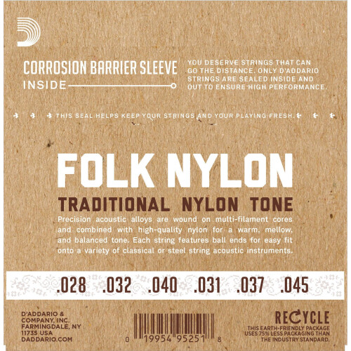 D'Addario EJ33 Folk Nylon Normal  (.028-.045) Ball End Folk Guitar Strings 1