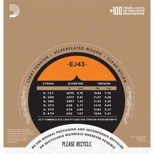 D'Addario EJ43 Pro-Arte Light  (.0275-.042) Classical Guitar Strings 2