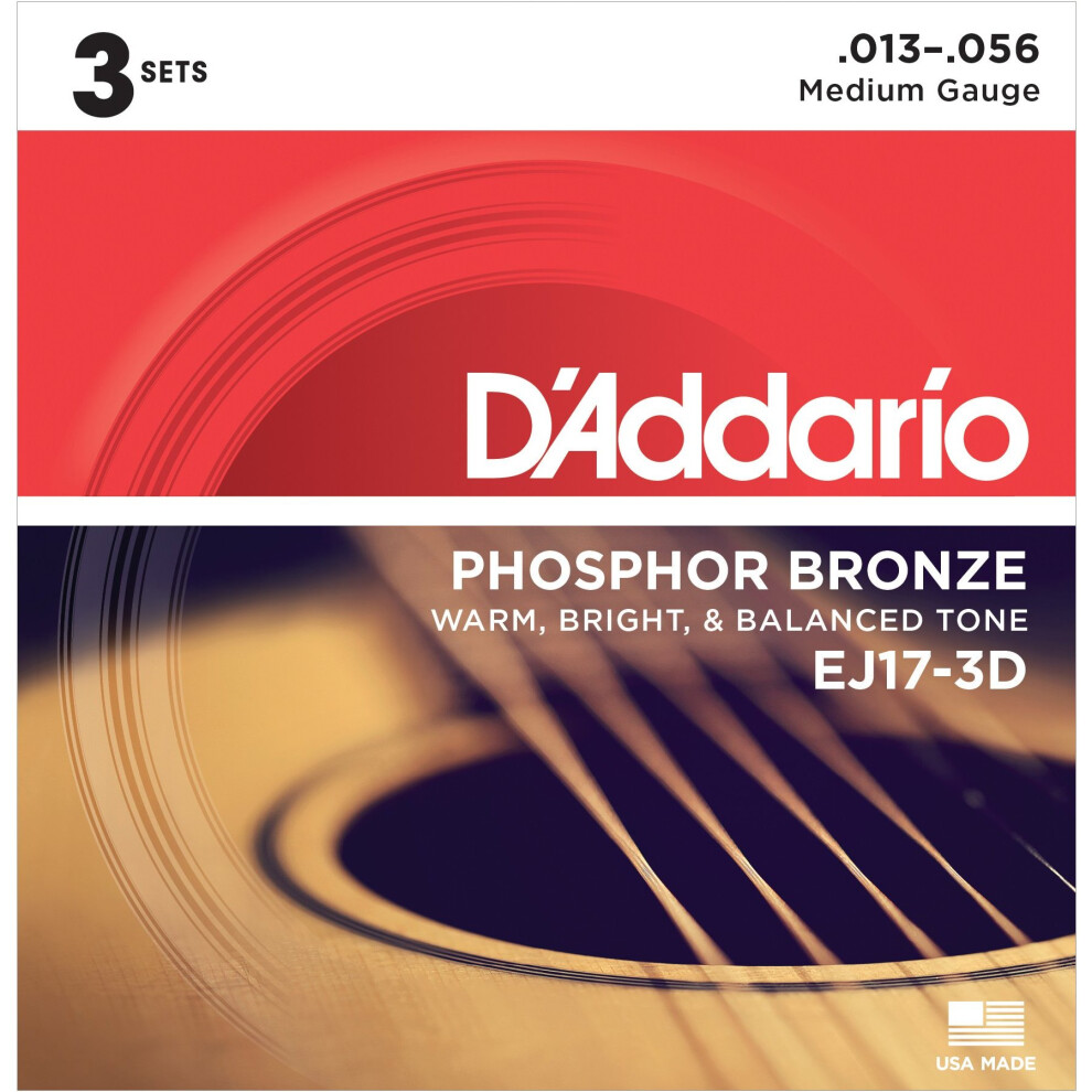 D'Addario EJ17-3D Phosphor Bronze Medium (.013-.056) Acoustic Guitar Strings 3-Pack