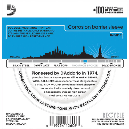 D'Addario EJ16-3D Phosphor Bronze Light  (.012-.053) Acoustic Guitar Strings 3-Pack 1