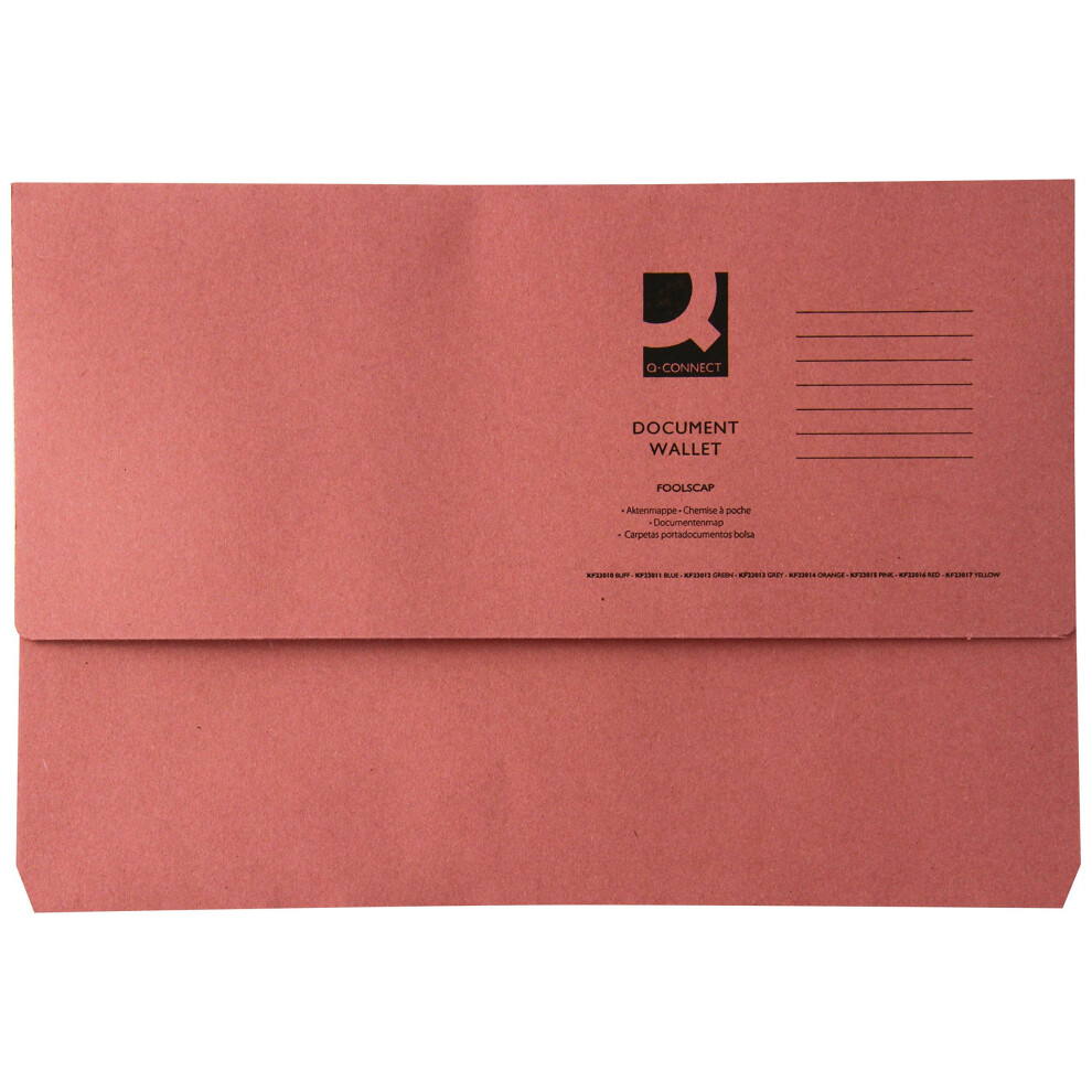 Q-Connect KF23015285gsm Foolscap Document Wallet - Pink(Pack of 50)