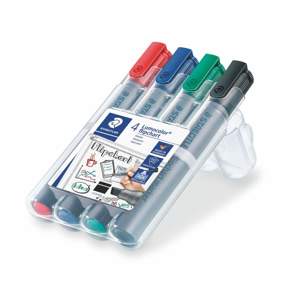 Staedtler Lumocolor WP4 356 B Flip Chart Marker Refillable in Staedtler Box with 4 Colours