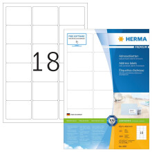HERMA 4265 63.5x46.6mm Colour Laser Paper Rectangular Premium Addressing Labels with Round Corners - Matte White (1800 Labels, 18 per Sheet)