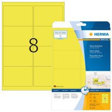 HERMA 5144 99.1x67.7mm Laser Paper Rectangular Neon Labels with Round Corners - Matte Luminous Yellow (160 Labels, 8 per Sheet)