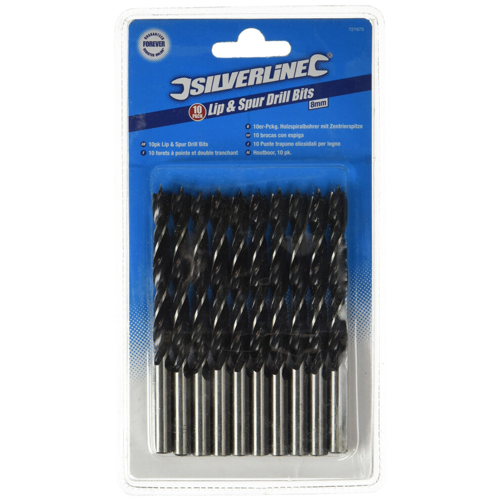 Silverline 721675 Lip and Spur Drill Bits, 8 mm - Pack of 10