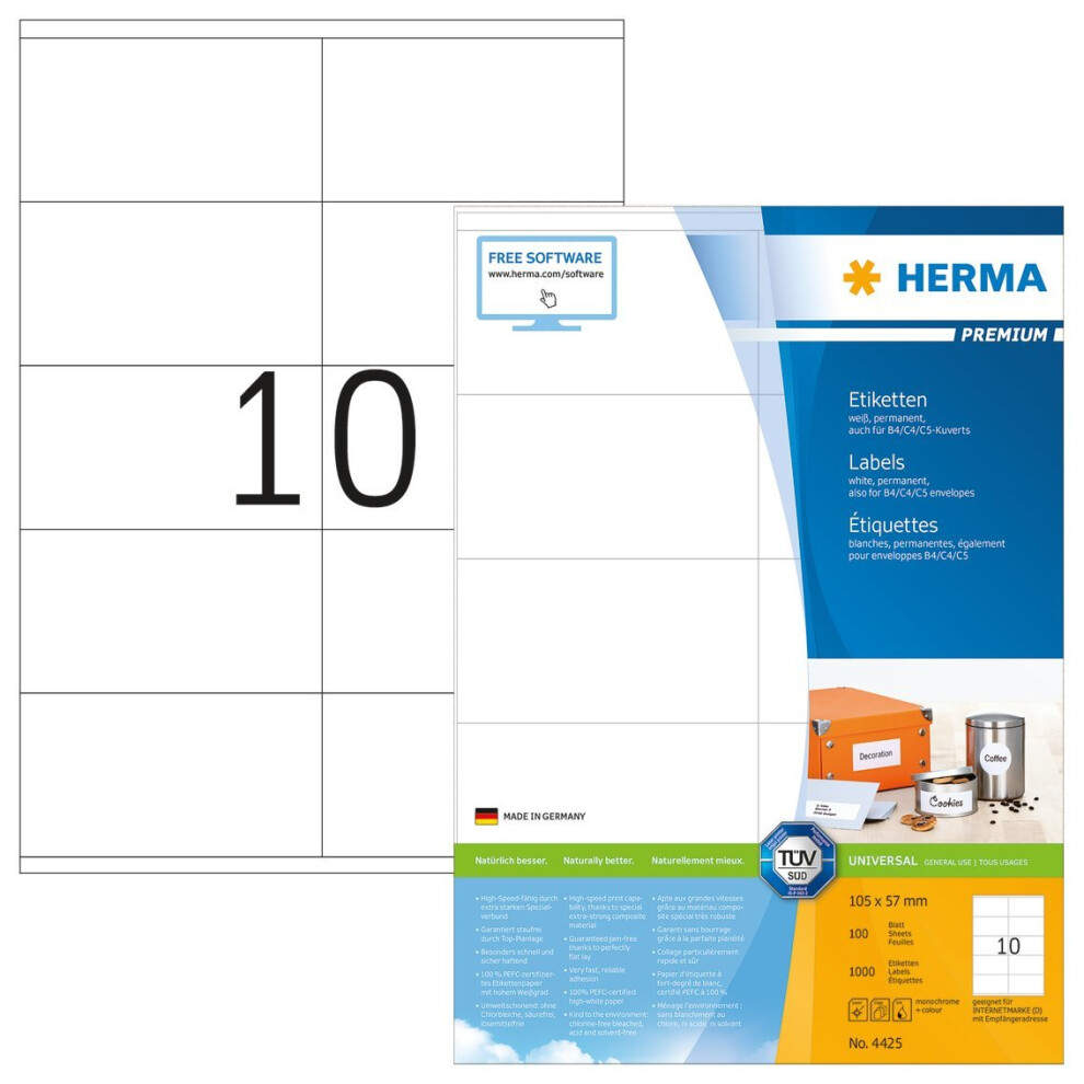 HERMA 4425 Labels Premium A4 105x57 mm white paper matt 1000 pcs.