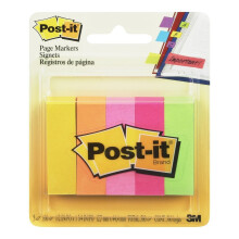 Post-it 670-5 15mm x 50mm Note Page Markers - Orange/ Green/ Yellow/ Pink/ Neon Pink (100 Sheets)