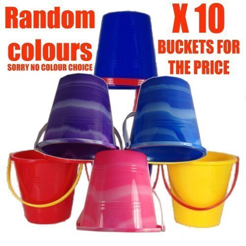 Set Of 10 Mixed Colour Small Beach Buckets