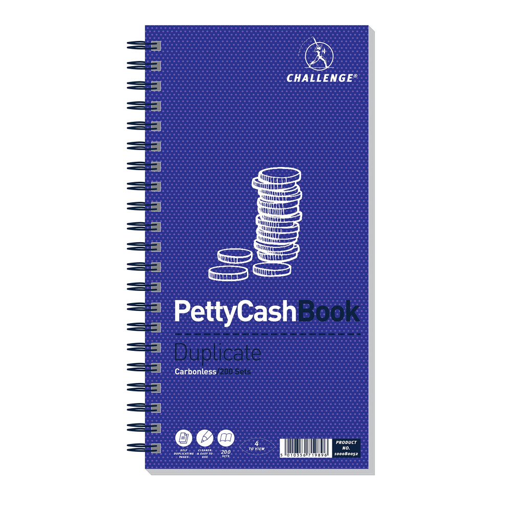 Challenge 280 x 141 mm Duplicate Petty Cash Book, Carbonless, 200 Pages, Set of 1