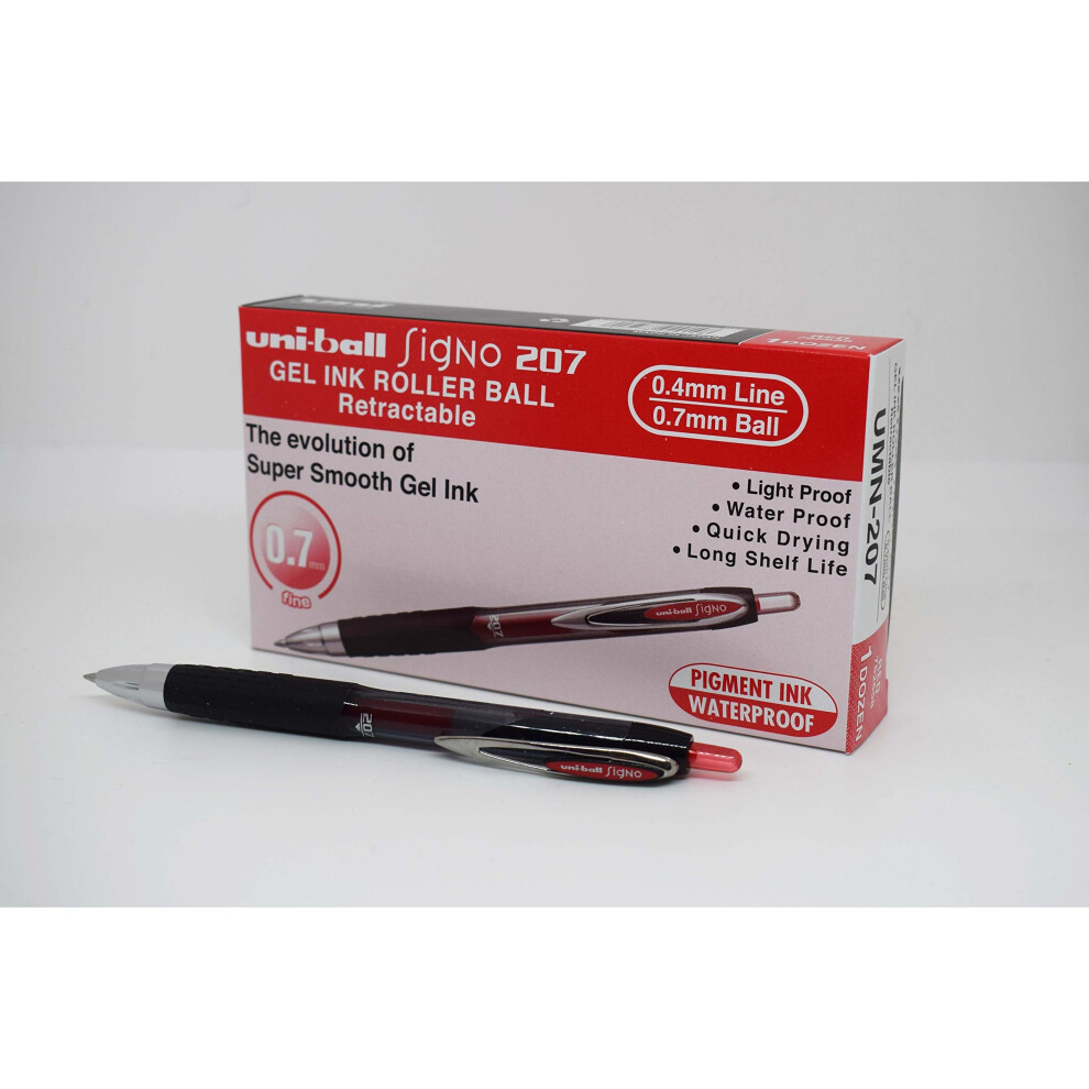 Uni-ball 704527 SigNo 207 Gel Rollerball Pen Retractable Fine 0.7mm Tip 0.5mm Line Red Ref 9004602 [Pack of 12]