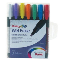 Pentel SMW26/7 Wet Erase Chalk Marker Medium Tip - Assorted Colours, Pack of 7