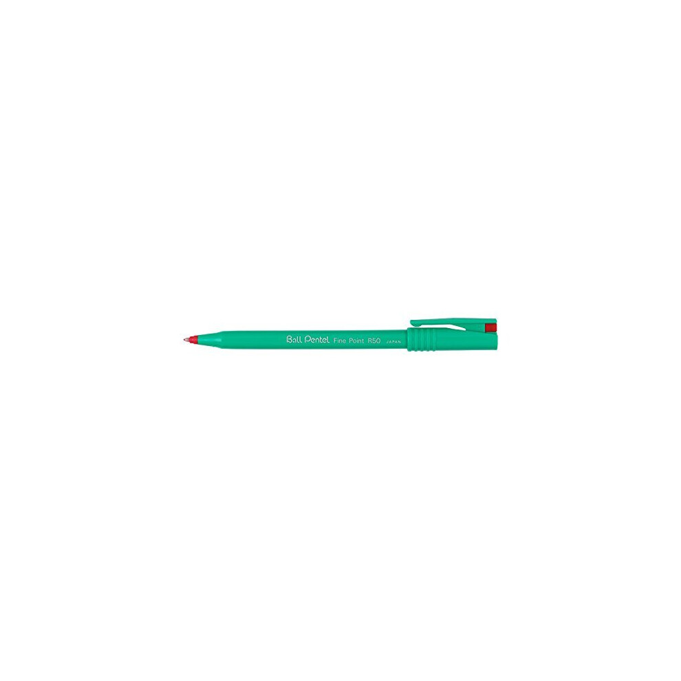 Pentel R50 Rollerball Pen Green Barrel Water-based 0.8mm Tip 0.4mm Line Red Ref R50-B [Pack of 12]