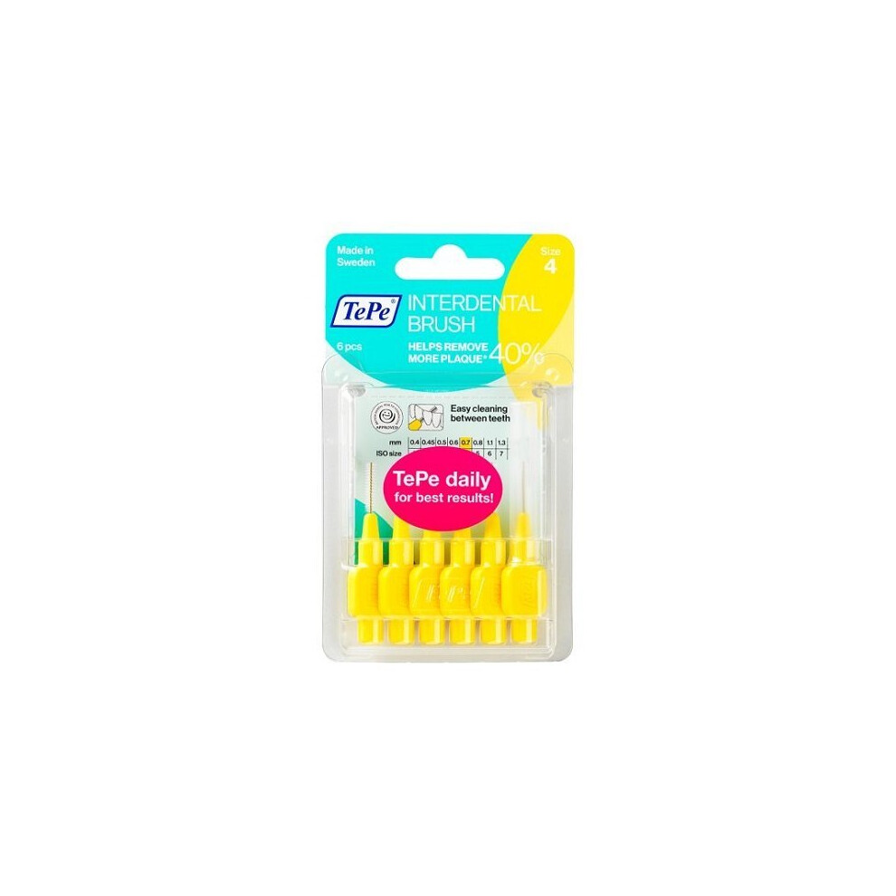 Tepe 0.7 mm Interdent Yellow Brushes - Pack of 6 pieces