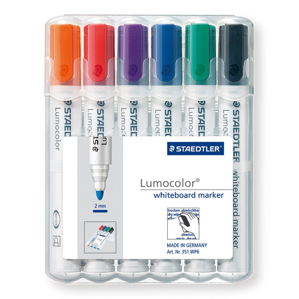 Staedtler ST28941 Lumocolour Bullet Tip Whiteboard Marker - Assorted Colours, (Pack of 6)