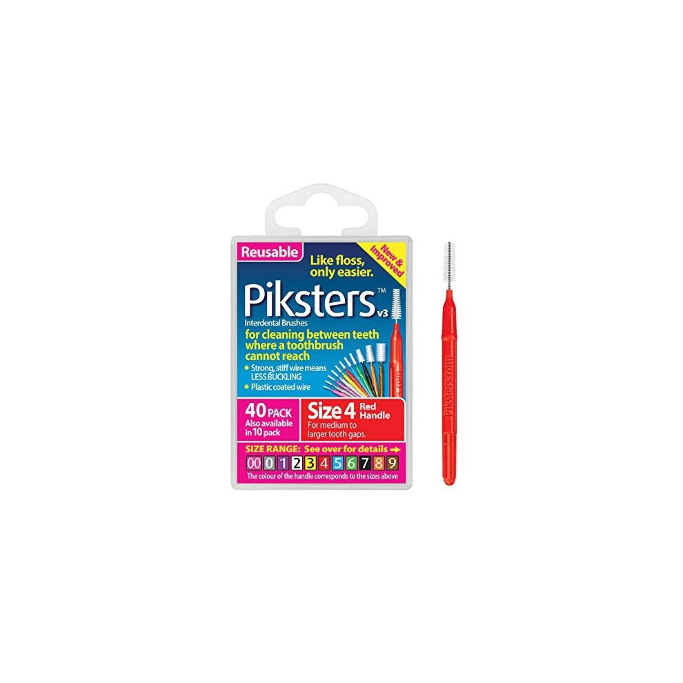 PIKSTERS 0.65 mm Size 4 Red Interdental Brush Pack of 40