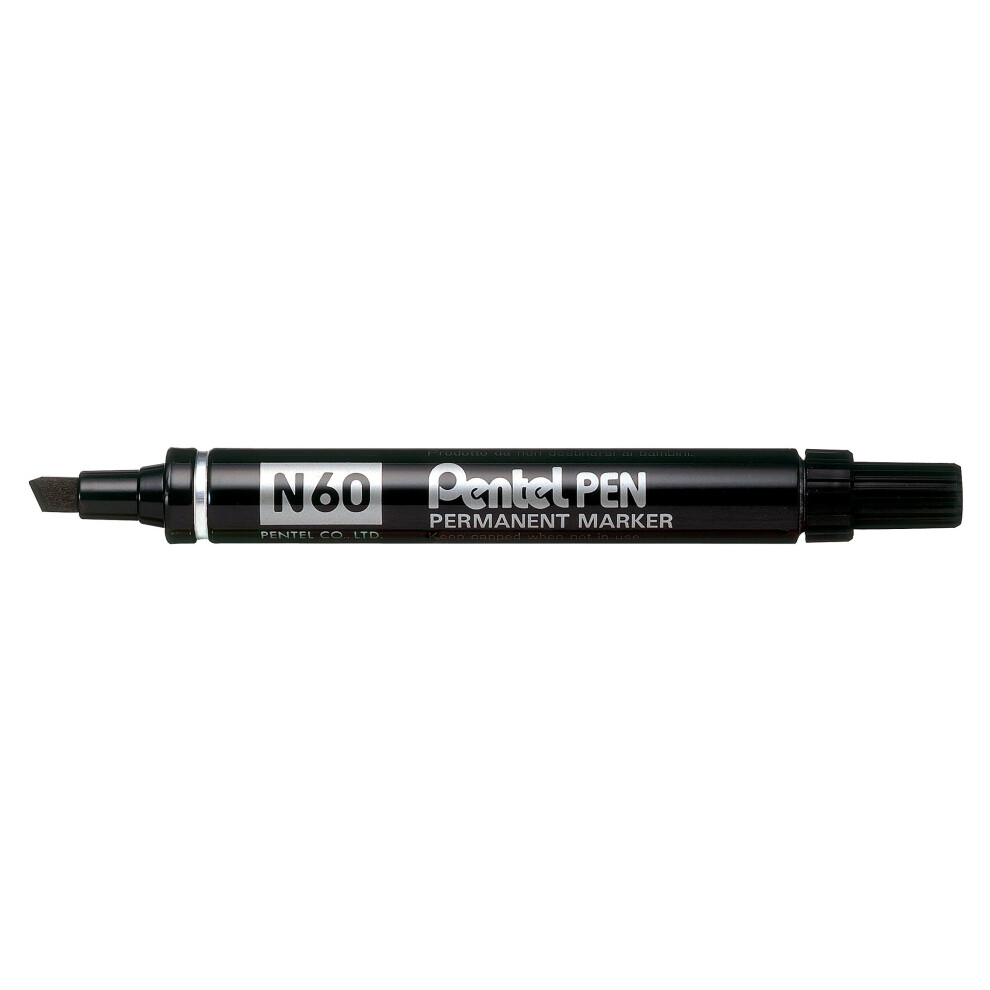 Pentel N60 Permanent Marker Chisel Tip Max.6mm Line Black Ref N60-A [Pack of 12]