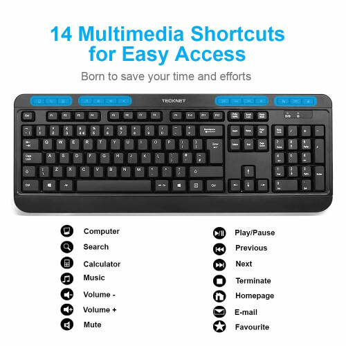 TeckNet 2.4Ghz Full-Size Ergonomic Wireless Keyboard Mouse Combo -UK Layout 2