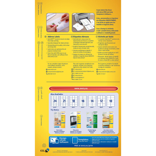 Avery J8161-25 Self-Adhesive Address/Mailing Labels, 18 labels per A4 sheet 1