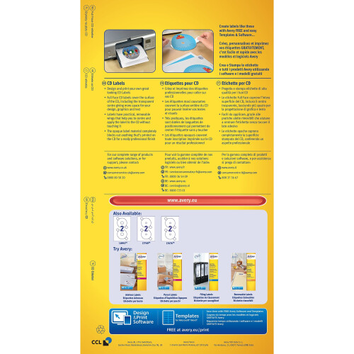 Avery L7676-25 Self-Adhesive Full Face CD Labels, 2 Labels Per A4 Sheet 1