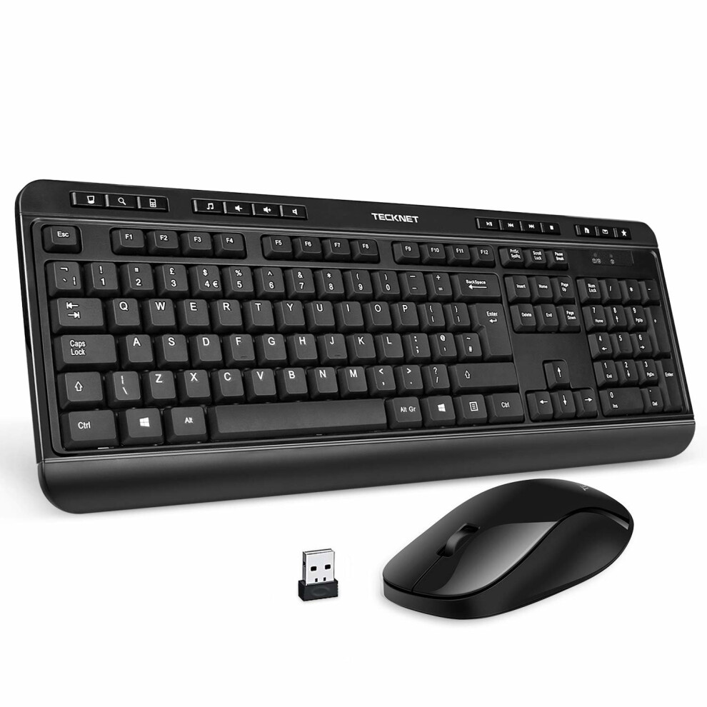 Tecknet 2.4Ghz Full-Size Ergonomic Wireless Keyboard Mouse Combo -Uk Layout