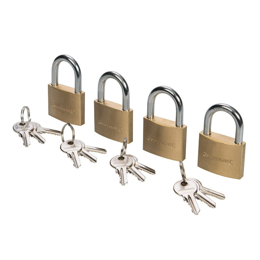 Silverline 675152 Solid Brass Keyed-alike Padlocks 40mm Pack of 4