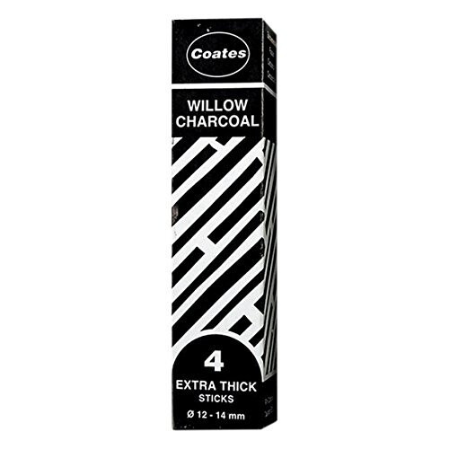 Coates 12-14 mm Diameter Willow Charcoal Extra-Thick, Pack of 4, Black