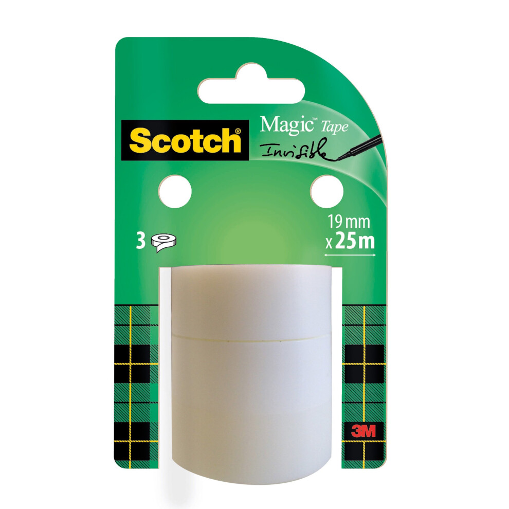 Scotch A81925R3 Magic Tape Refill Roll, 19 mm x 25 m - Pack of 3