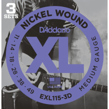 D'Addario EXL115-3D XL Nickel Wound Blues/Jazz Rock (.011-.049) Electric Guitar Strings 3-Pack