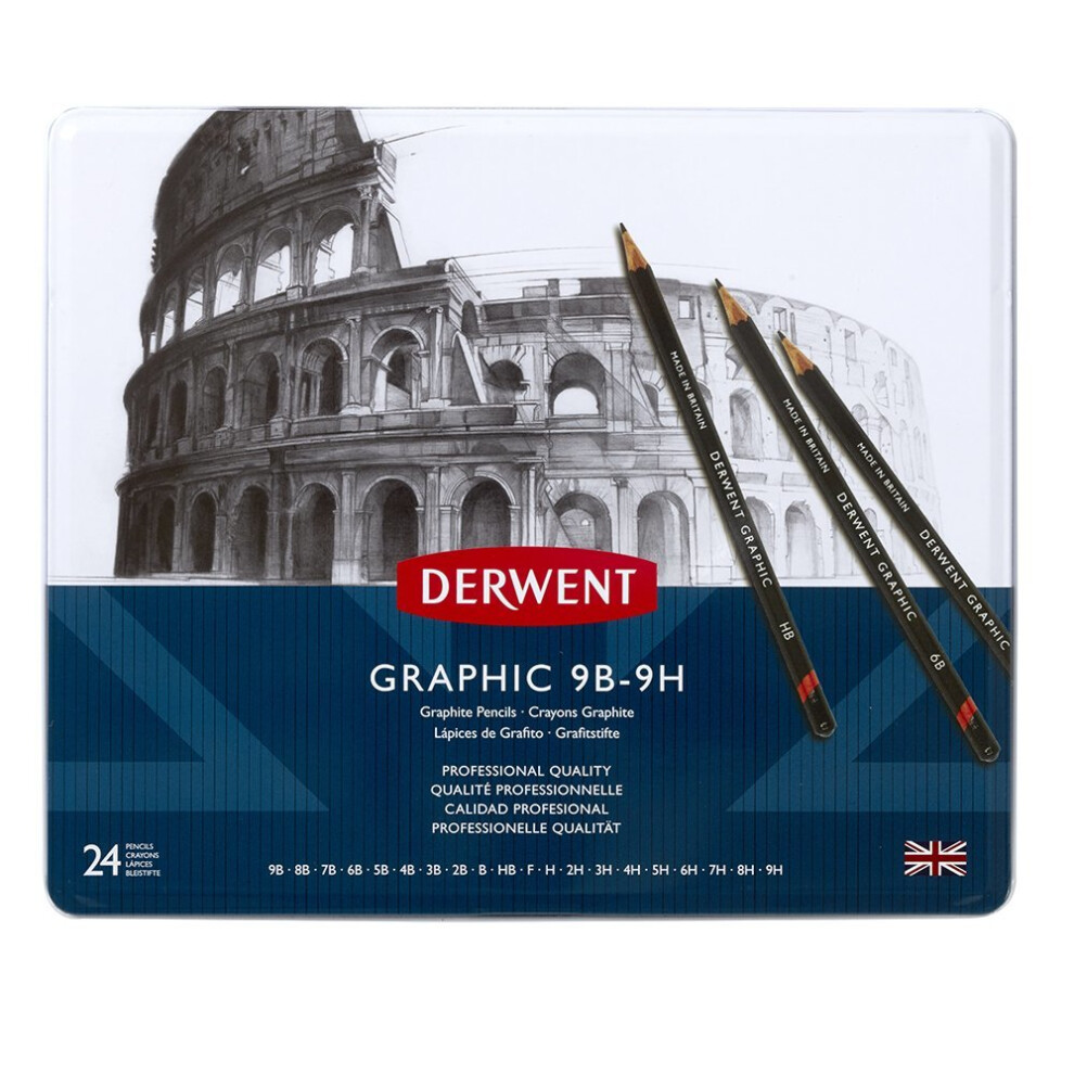 Derwent 34202 Graphic Full Set Graphite Drawing Pencils, Professional Quality, Black ,Set of 24