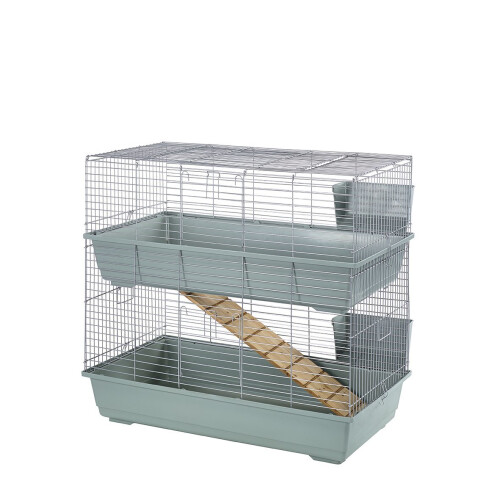 Little-Friends Little Friends Double Tier Rabbit Cage, 100cm, Beige/Silver