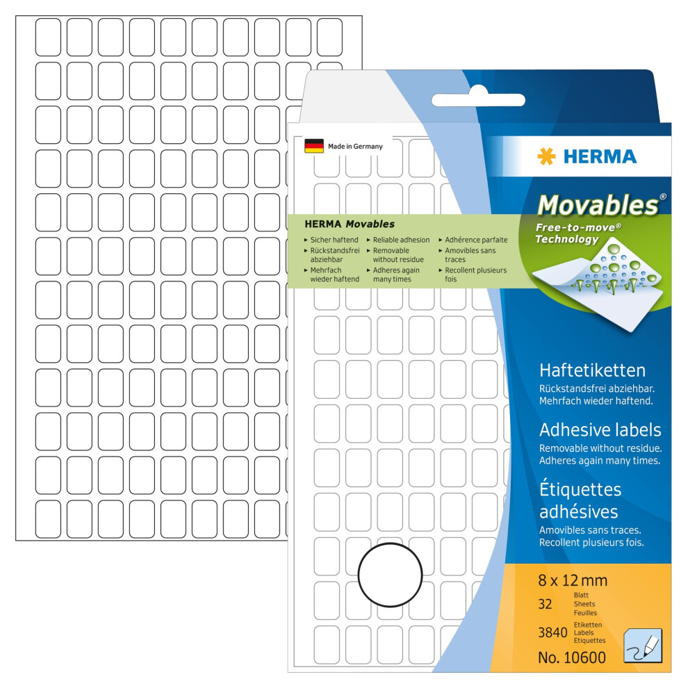 HERMA 10600 Multi-purpose labels 8x12 mm white Movables/removable paper matt 3840 pcs.-image-OPC-PMYBH2-NEW