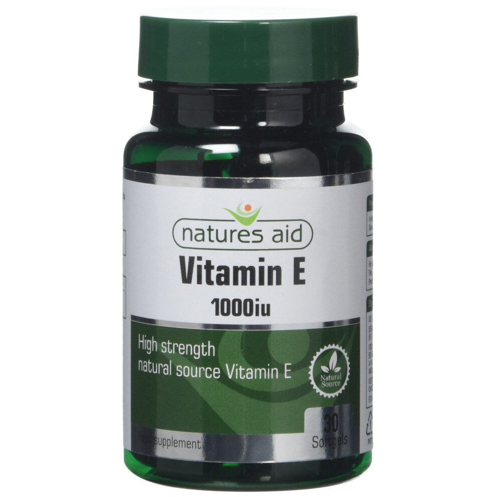 Natures Aid Vitamin E 1000iu, 30 Softgels (Natural Source Vitamin E, High Strength, Protects Cells from Oxidative Stress, Made in the UK)