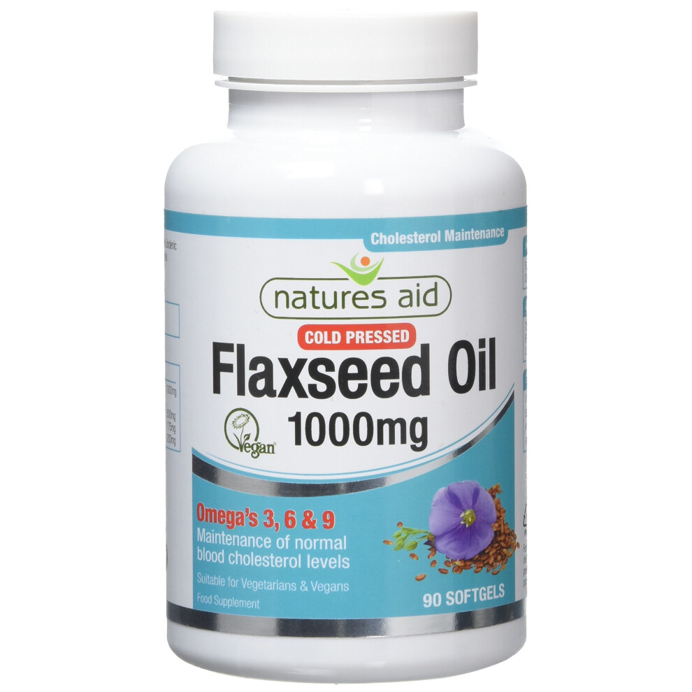 Natures Aid Flaxseed Oil, 1000 mg, 90 Softgel Capsules (Cold Pressed Flaxseed Oil, Omega 3, 6 and 9 for the Maintenance of Normal Cholesterol...