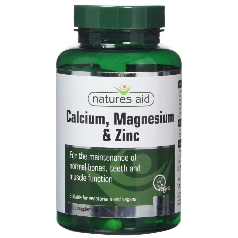 Natures Aid Calcium, Magnesium and Zinc, 90 Tablets (Mineral Supplement, for the Maintenance of Normal Bones, Teeth and Muscle Function, Vegan...