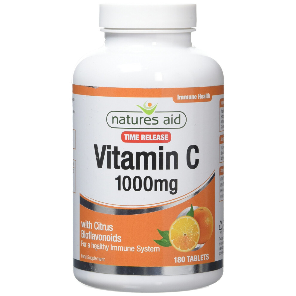 Natures Aid Vitamin C Time Release, 1000 mg, 180 Tablets (with Citrus Bioflavonoids, Slow Release, for the Normal Function of the Immune System,...