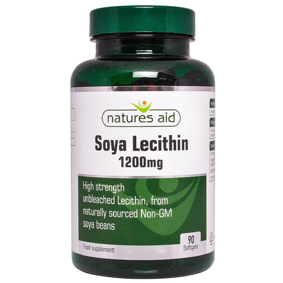 Natures Aid Lecithin, 1200 mg, 90 Softgels (Produced from Naturally Sourced, Non-GM Soya Beans, Source of Phospholipids, Made in the UK)