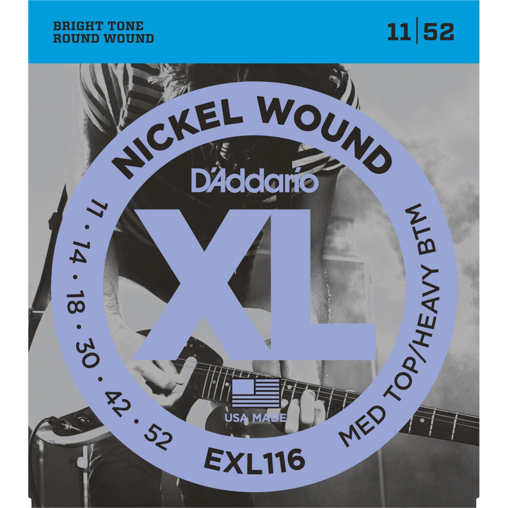 D'Addario EXL116 XL Nickel Wound Medium Top/Heavy Bottom (.011-.052) Electric Guitar Strings