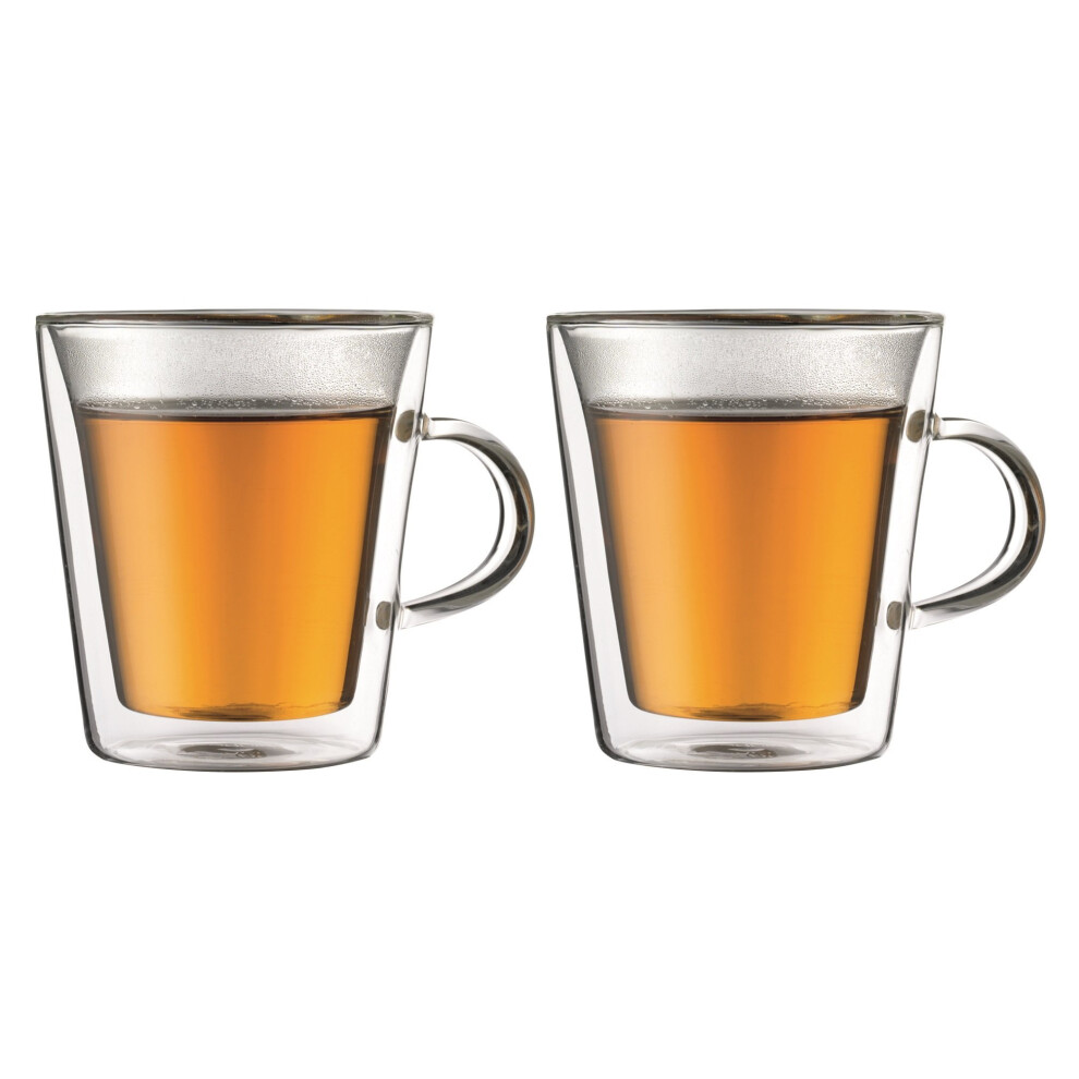 Bodum Canteen Double Wall Glass Set, Mouth Blown Borosilicate Glass - 0.2 L, Transparent, Pack of 2