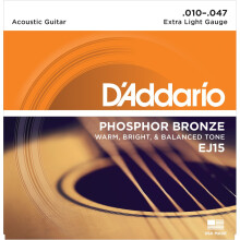 Set di corde per chitarra acustica - DADDARIO - EJ15 - Bronzo fosforoso - Calibri 10-14-23-30-39-47 - Maggiore durata