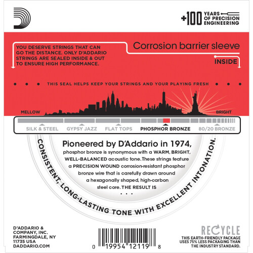 D'Addario EJ39 Phosphor Bronze Medium  (.012-.052) 12-String Acoustic Guitar Strings 1