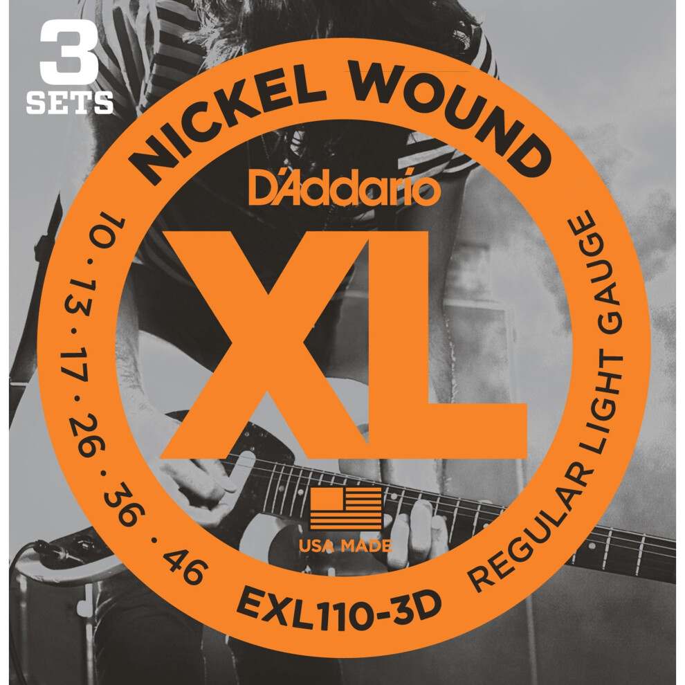 D'Addario EXL110-3D XL Nickel Wound Regular Light (.010-.046) Electric Guitar Strings 3-Pack