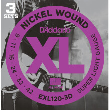 D'Addario EXL120-3D XL Nickel Wound Super Light (.009-.042) Electric Guitar Strings 3-Pack