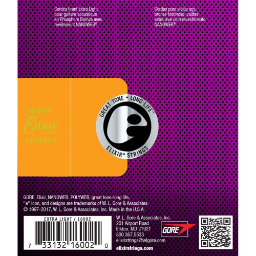 Elixir 92/8 Phosphor Bronze Acoustic Sets Ultra-Thin Nanoweb Coating - Extra Light (0.010 - 0.047) 1