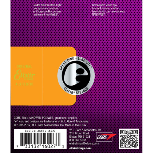Elixir 92/8 Phosphor Bronze Acoustic Sets Ultra-Thin Nanoweb Coating - Custom Light (0.011-0.052) 1